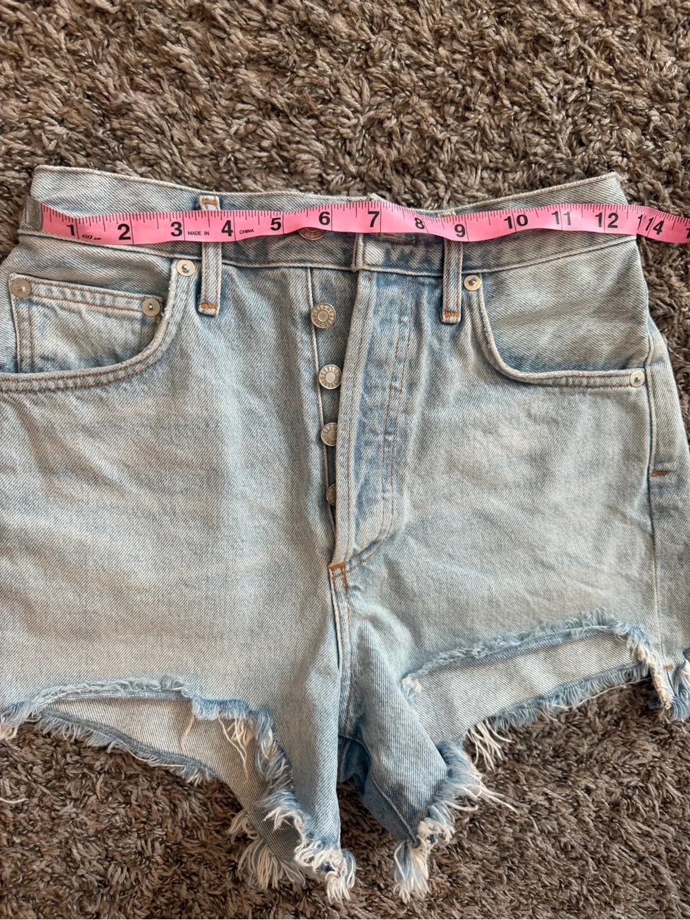 Agolde Light Blue Distressed High-Rise Denim Shorts